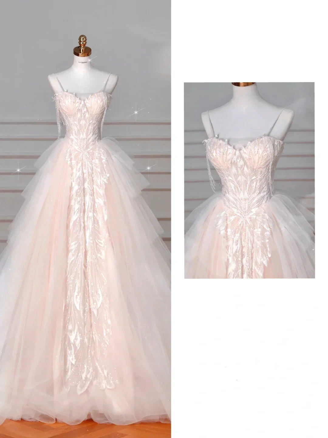 Classy Light Pink Tulle ALine Wedding Dress,Formal Prom Evening Dress (ZD13758) - VelvetHem