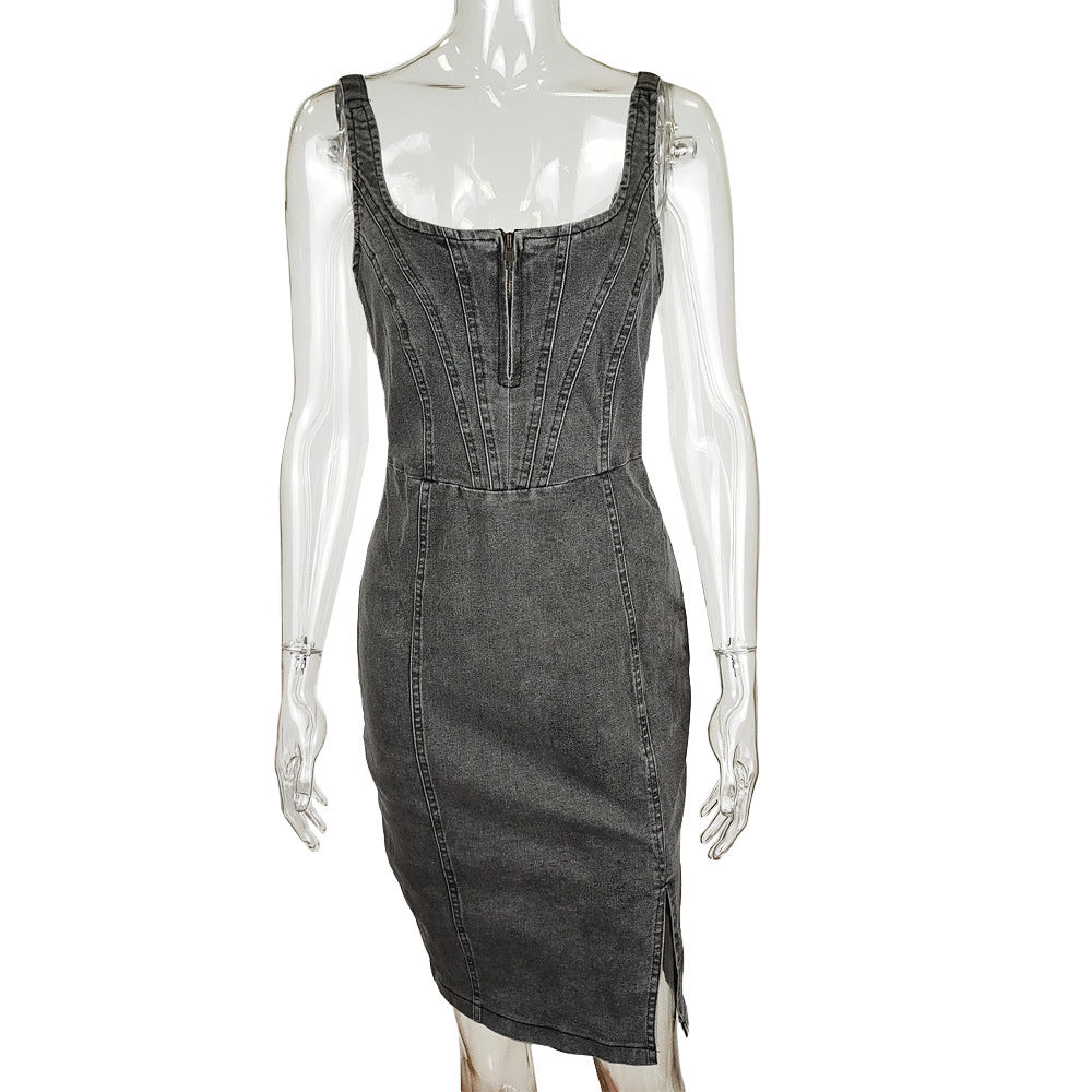 Suzette Denim Dress Dark Grey