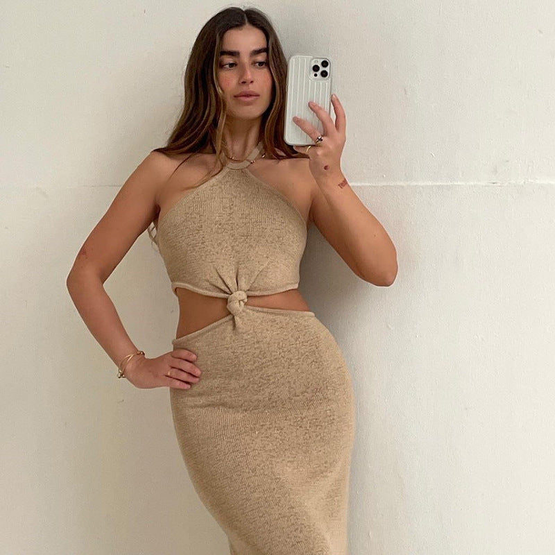 Rita Cotton Cutout Halter Midi Dress Sand