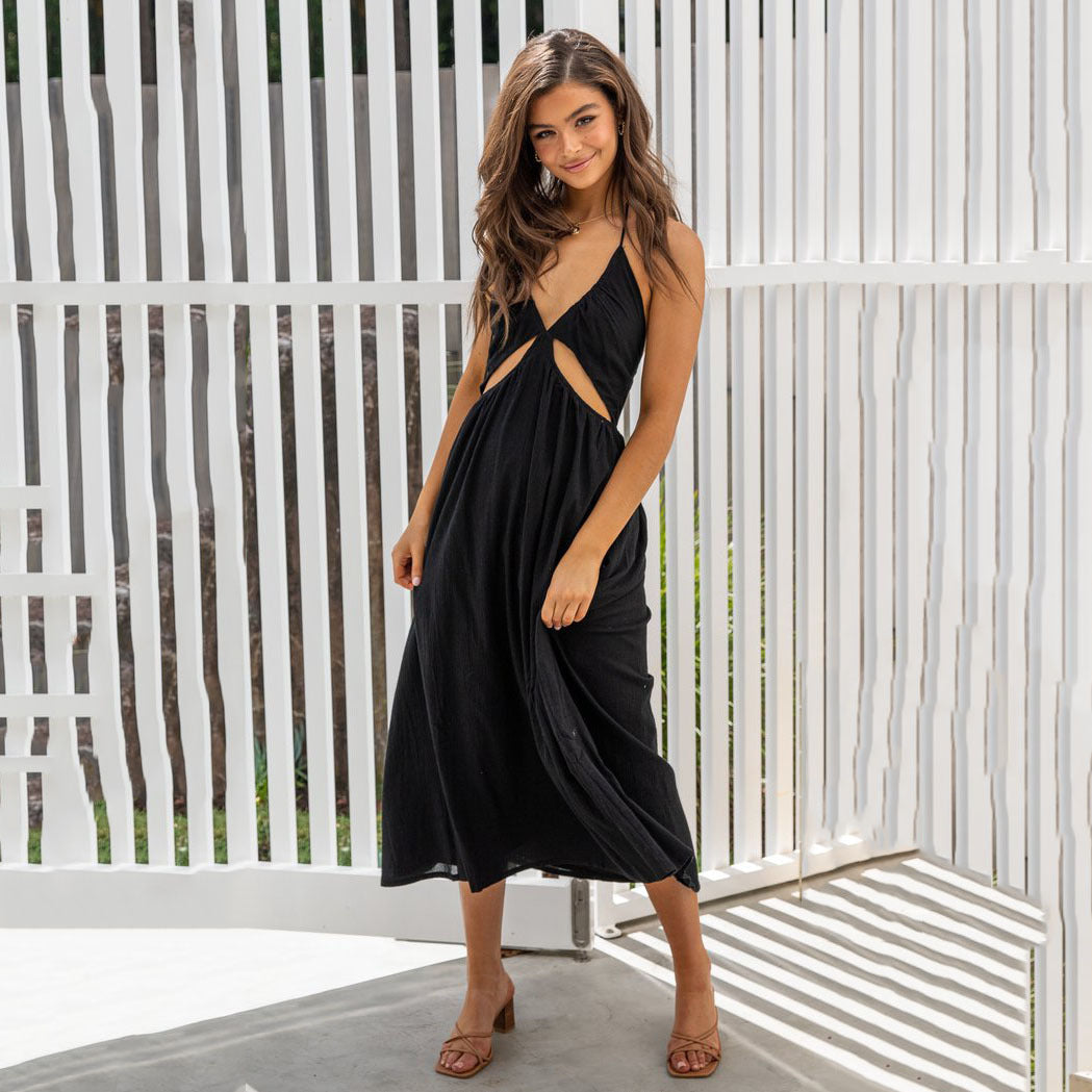 Veronique Cotton Blend Cutout Maxi Dress Black FINAL
