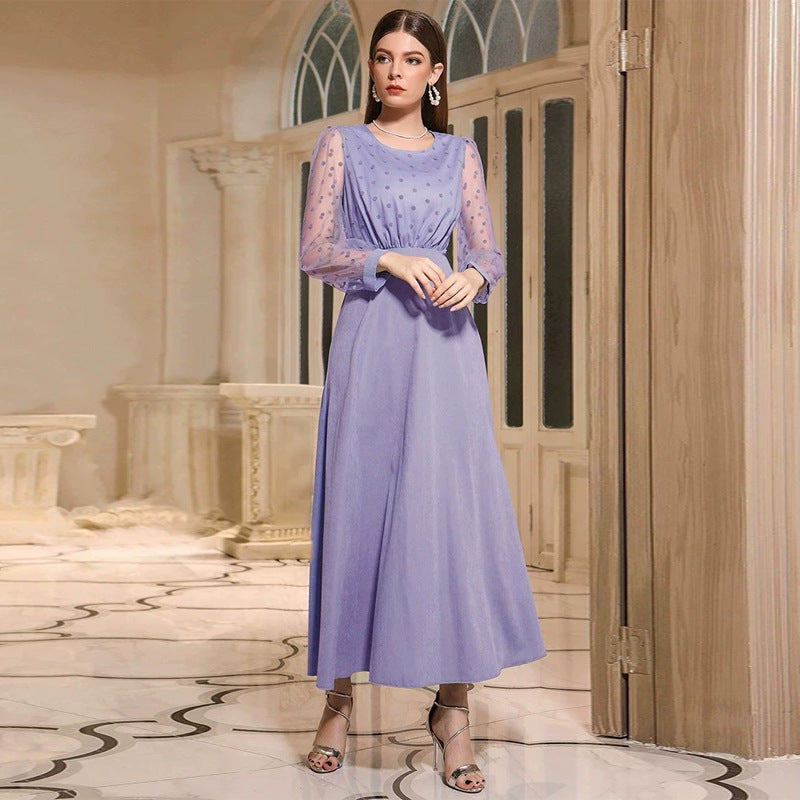 round Neck Long Sleeve High Waist Slim Dress
