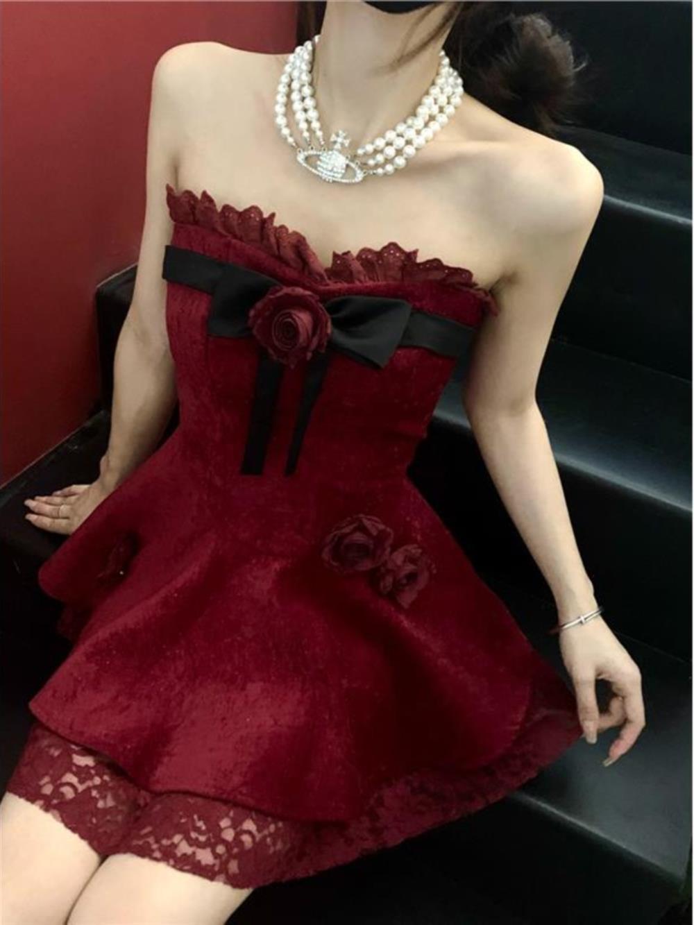 Chic A line Sweetheart Red Lace Homecoming Dresses Birthday Dress Birthday Outfits - View 4 | VelvetHem