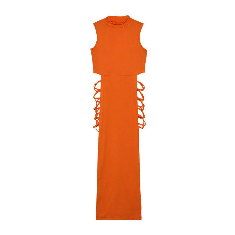 Romina Timeless Women's Sleeveless Cut Out Maxi Dress with Side Lacing Premium Wardrobe Essential