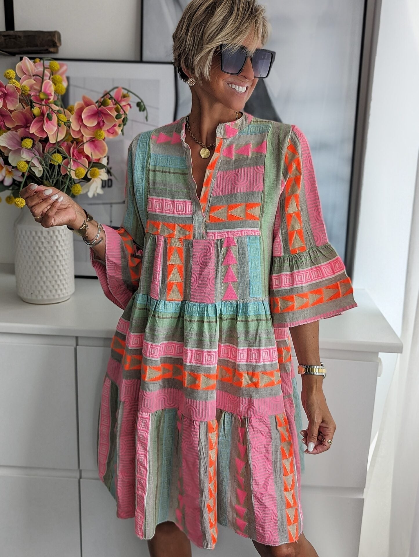 Megan Timeless Bohemian Dress with Ethnic Print Boutique Collection