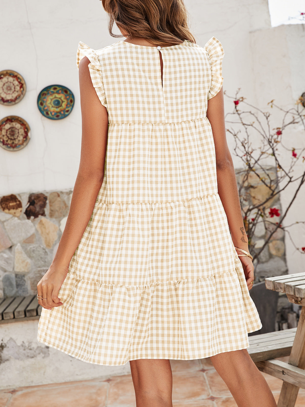 Cupcake Cotton Pocketed Polka Dot Babydoll Dress Beige