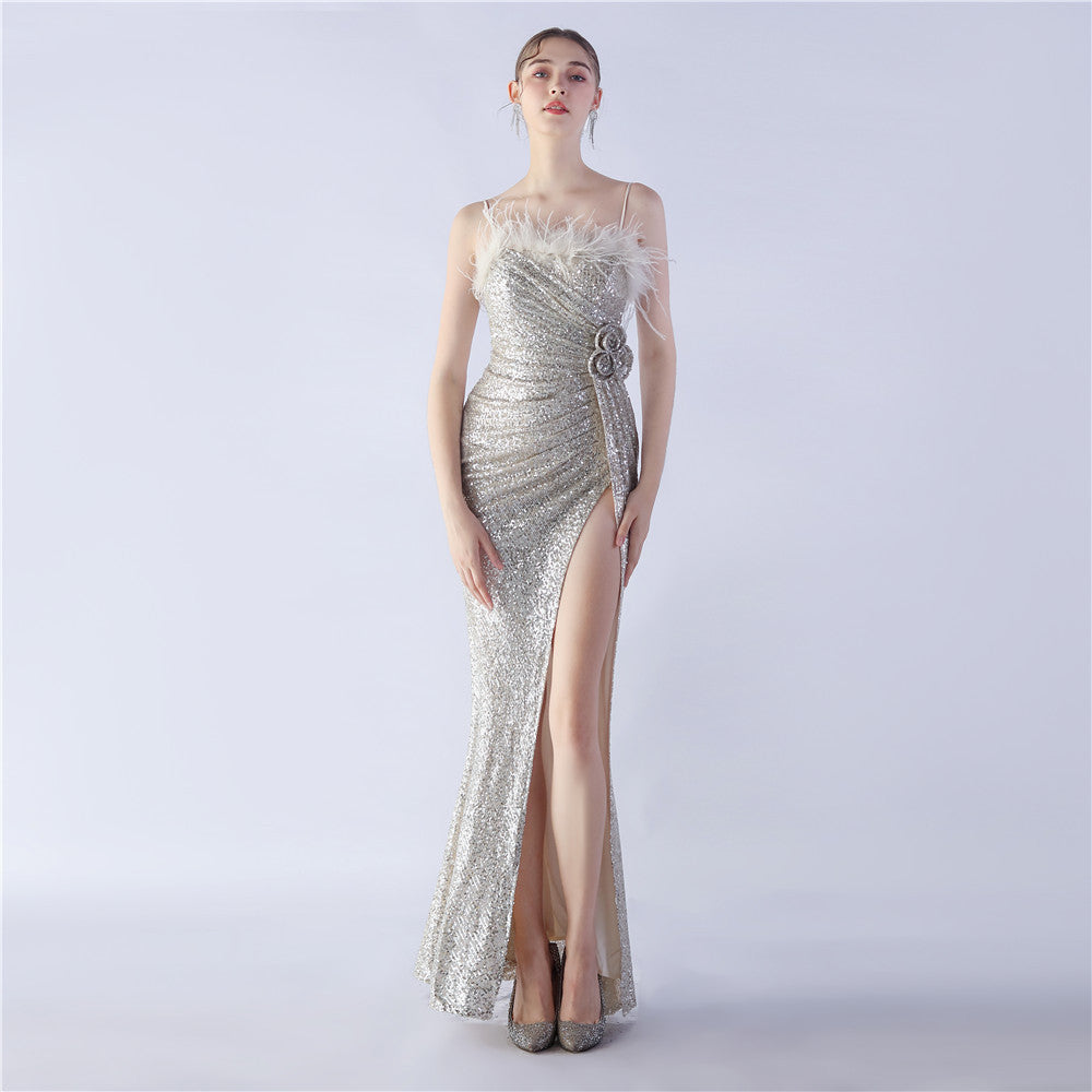 Sequined V-neck party dress