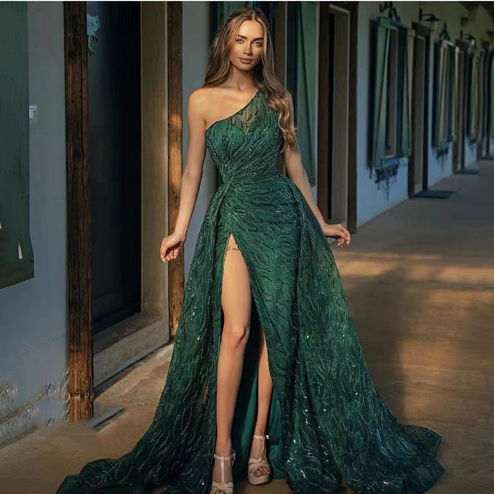 off Shoulder Split Maxi Dress Toast Dress Sequin Sling Evening Dress