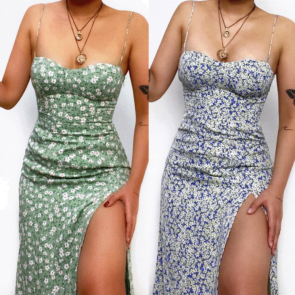 Floral Print Slim Fit Lacing Dress