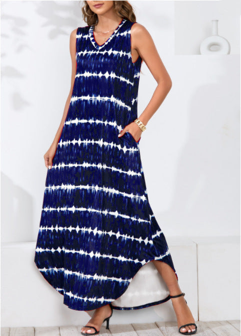 Powell Striped Adjustable Maxi Dress Navy