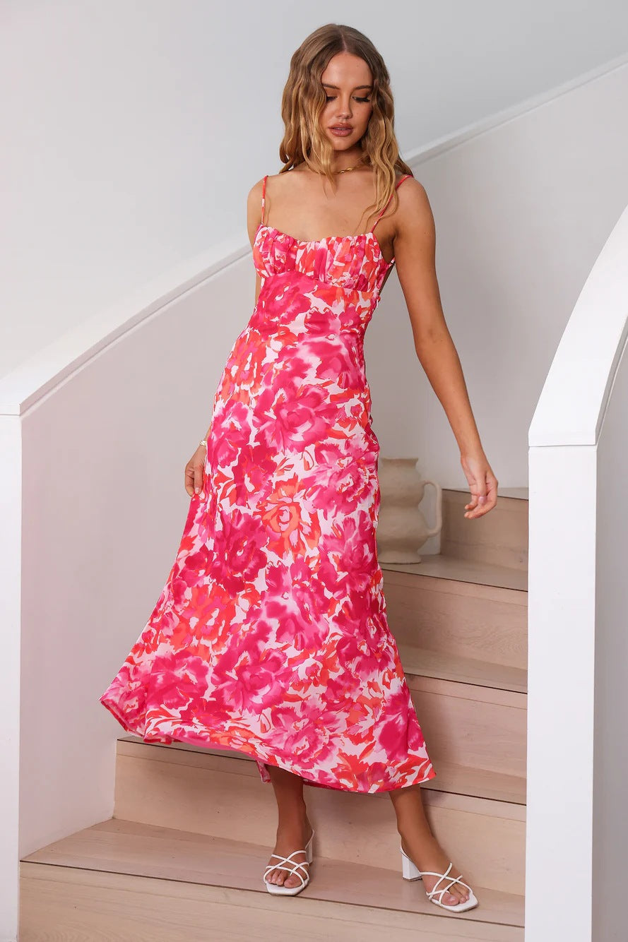 Adult Lady like Woman Thin Strap Beauty Back French Low Cut Sling Dress