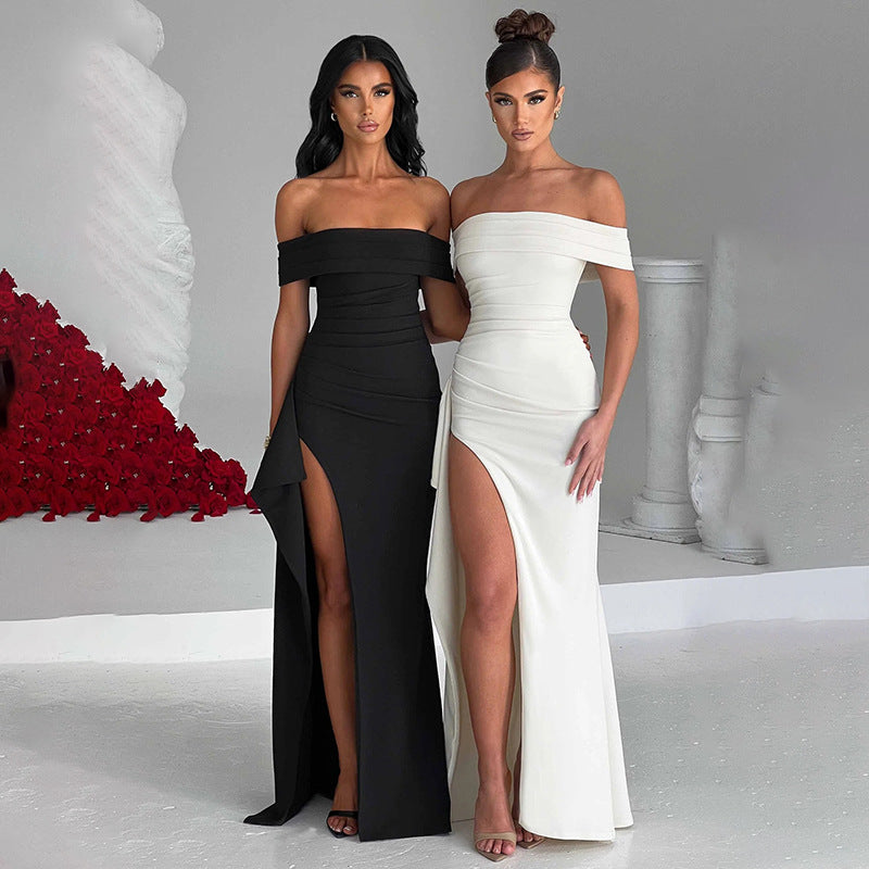 off Shoulder Dress Waist Dress Slit Dress