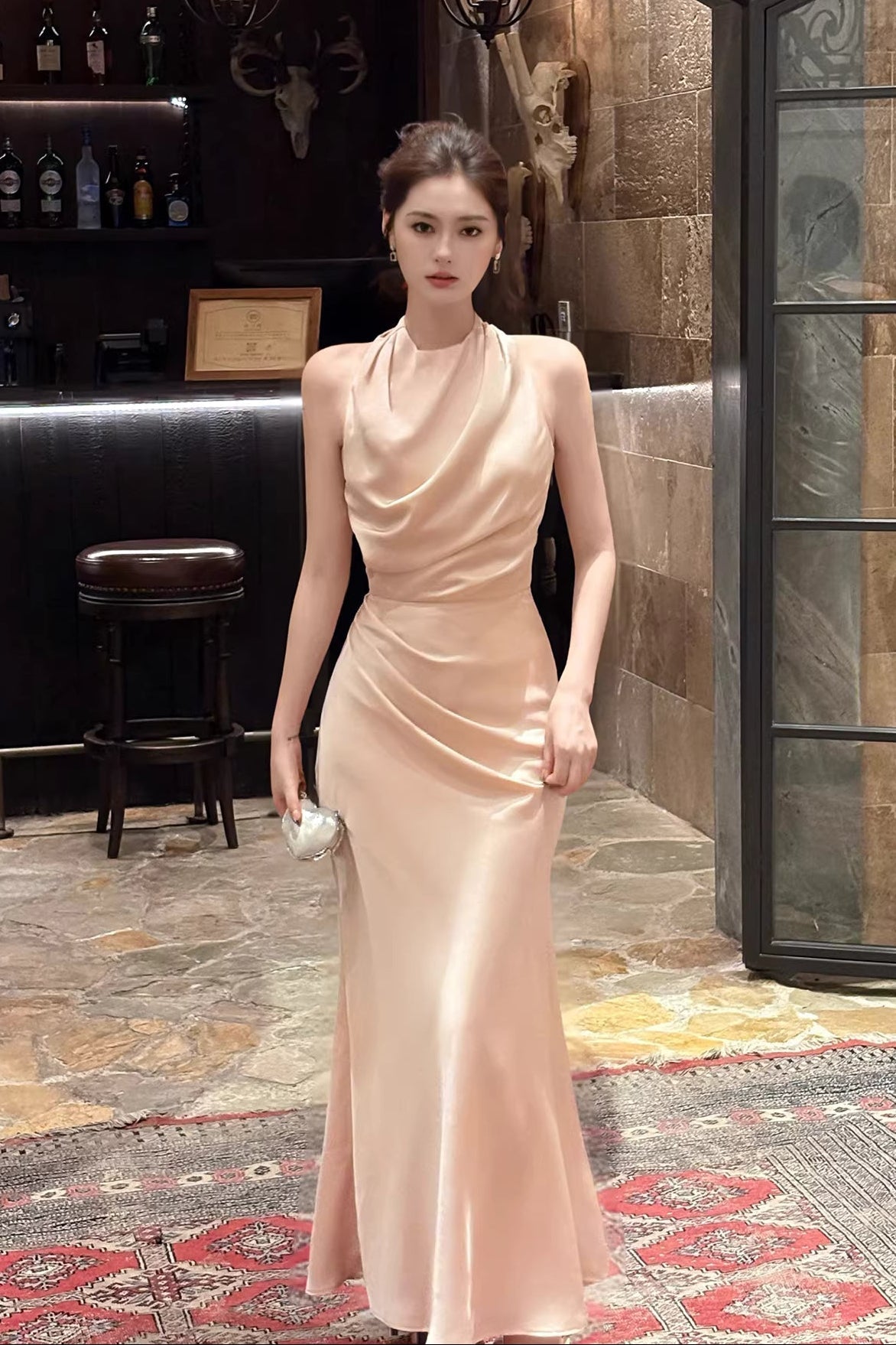 Pink Halter Elegant Mermaid Ankle Length Prom Dresses Party Birthday Outfits