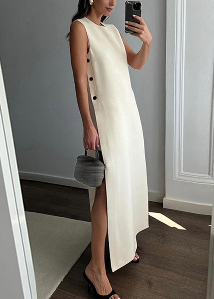 Celeste Minimalist Sleeveless Button Detail Maxi Dress