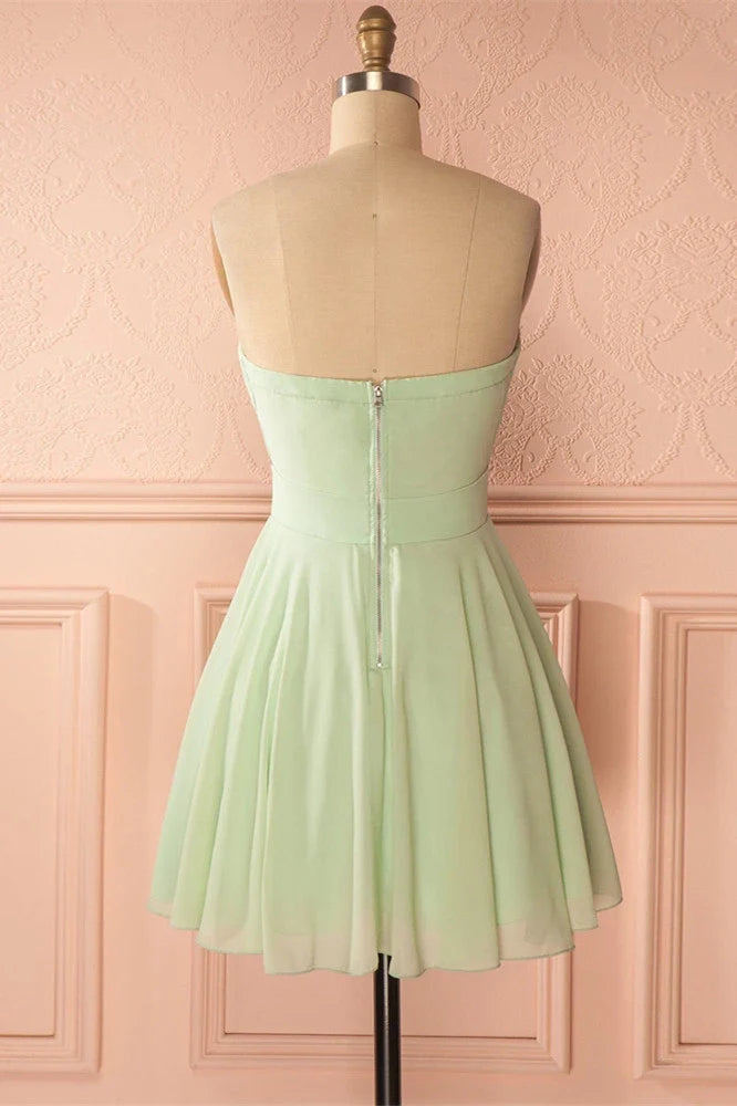 Sage Green Strapless Short A-line Party Dress Homecoming Dresses