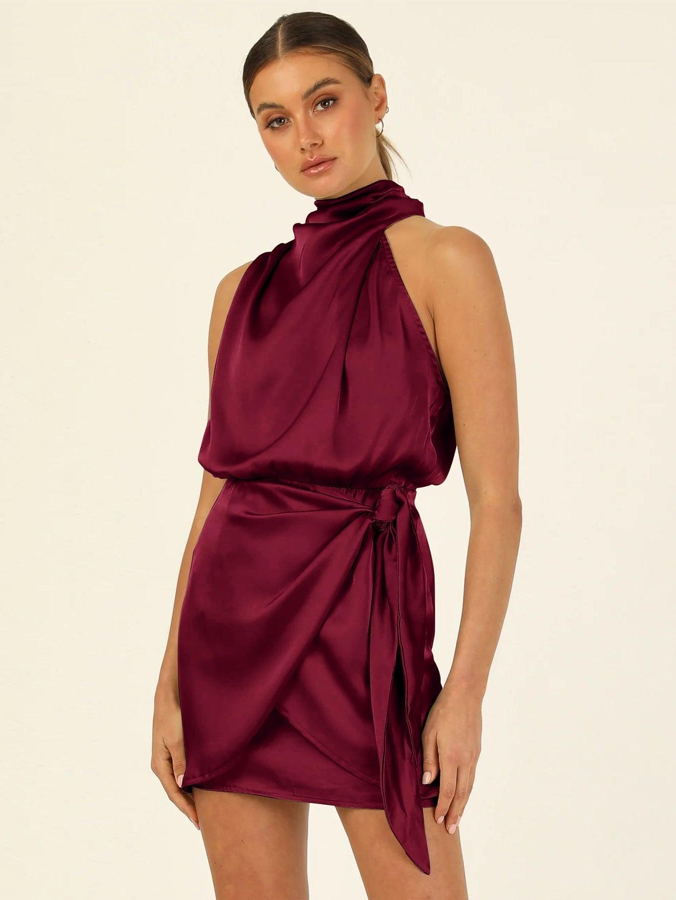 Makayla Aesthetic Satin Halter Neck Dress Designer Edit