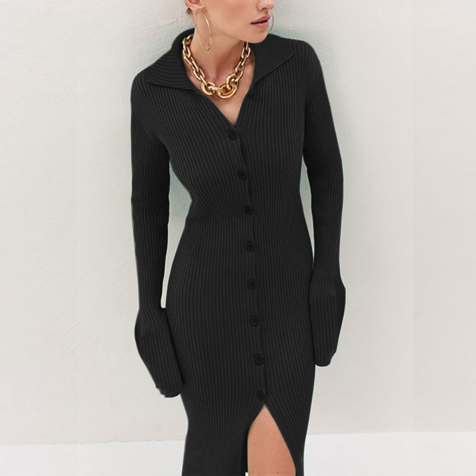 Praia Cotton Blend Ribbed Button Down Midi Dress Black FINAL
