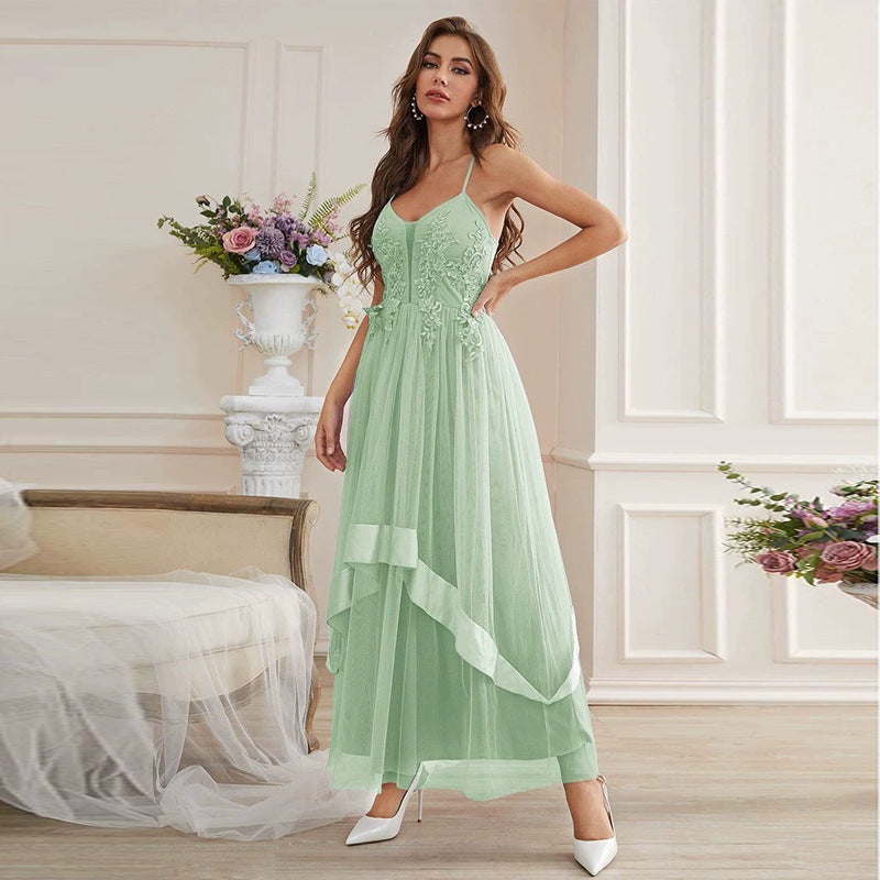 Sling Dress Embroidered Mesh Lace Swing Fresh Fairy Dress