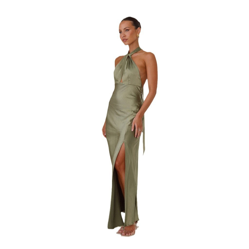 Sleeveless One-Line Off-The-Neck Slit Dress