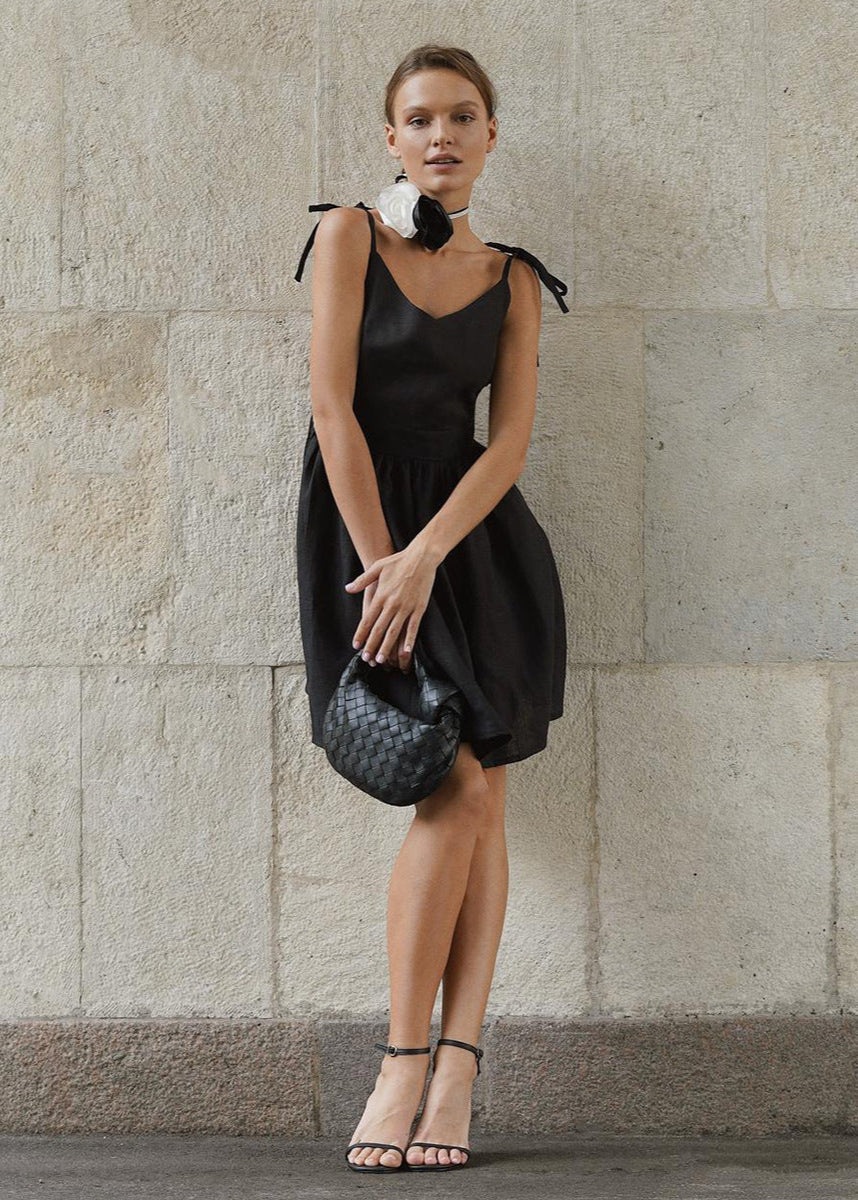 Midnight Grace Tie Strap Linen Mini Dress