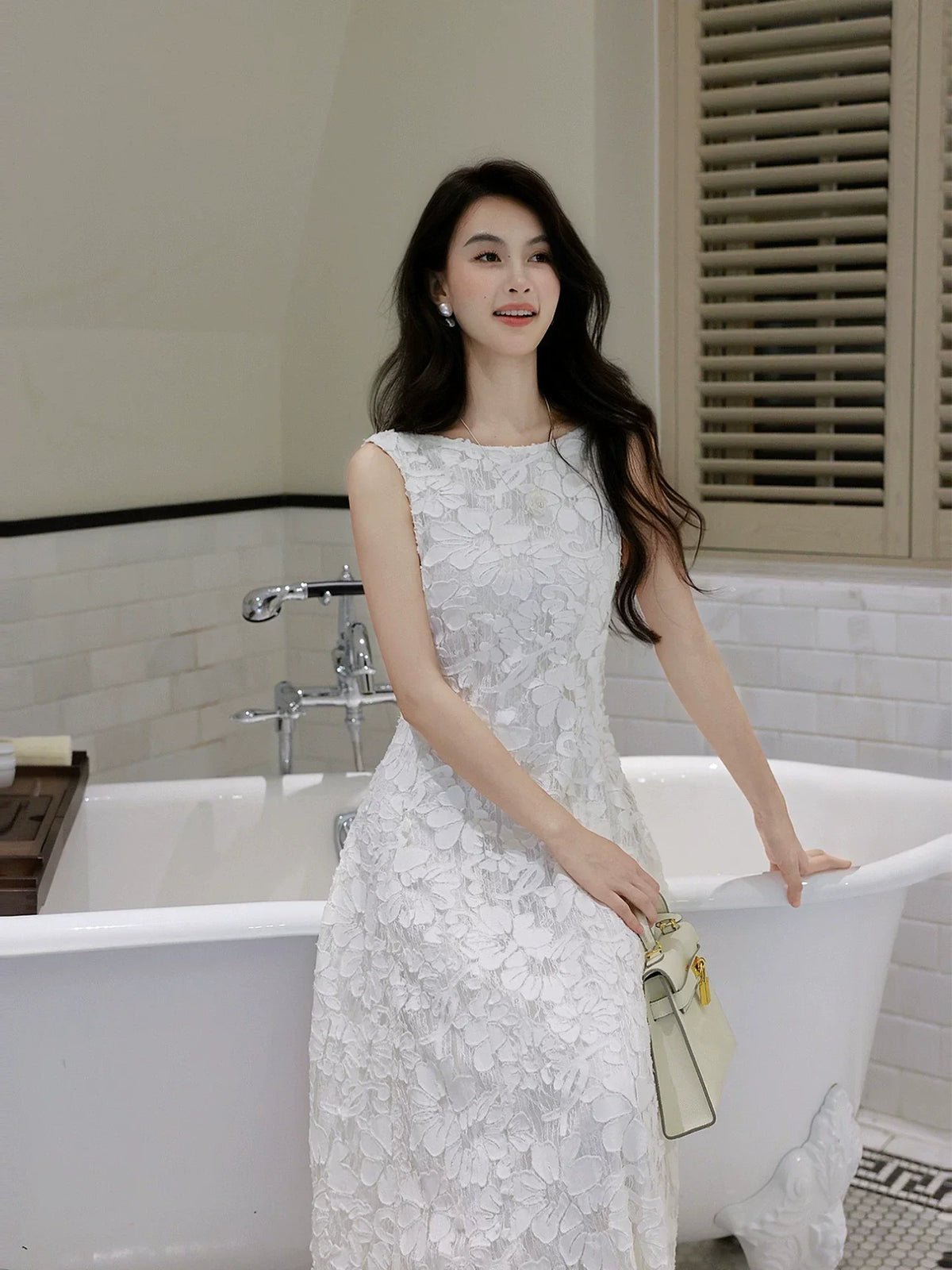 Elegant A Line Bateau Neck White Lace Mid Length Prom Dresses