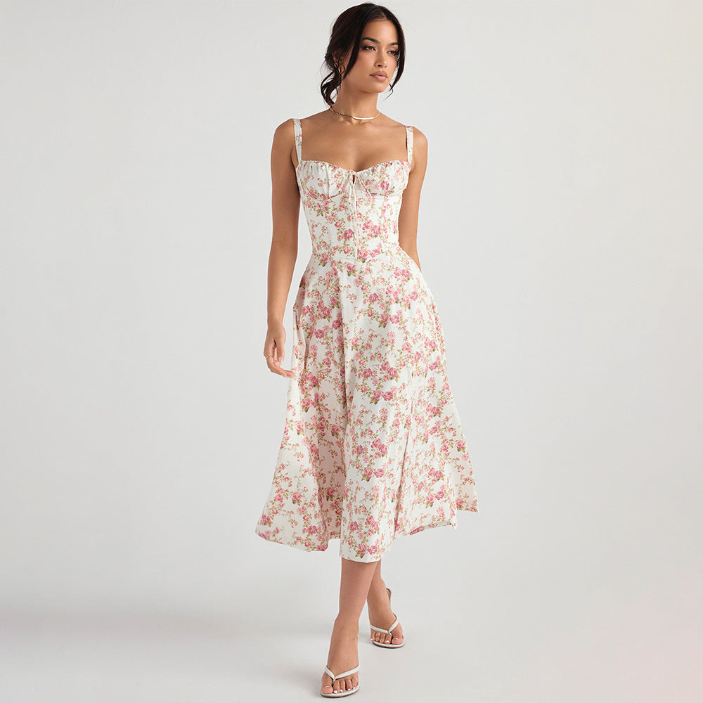 Dress Slim Fit Slit Floral Hollow Out Hollow Out Cutout Backless Strap Dress