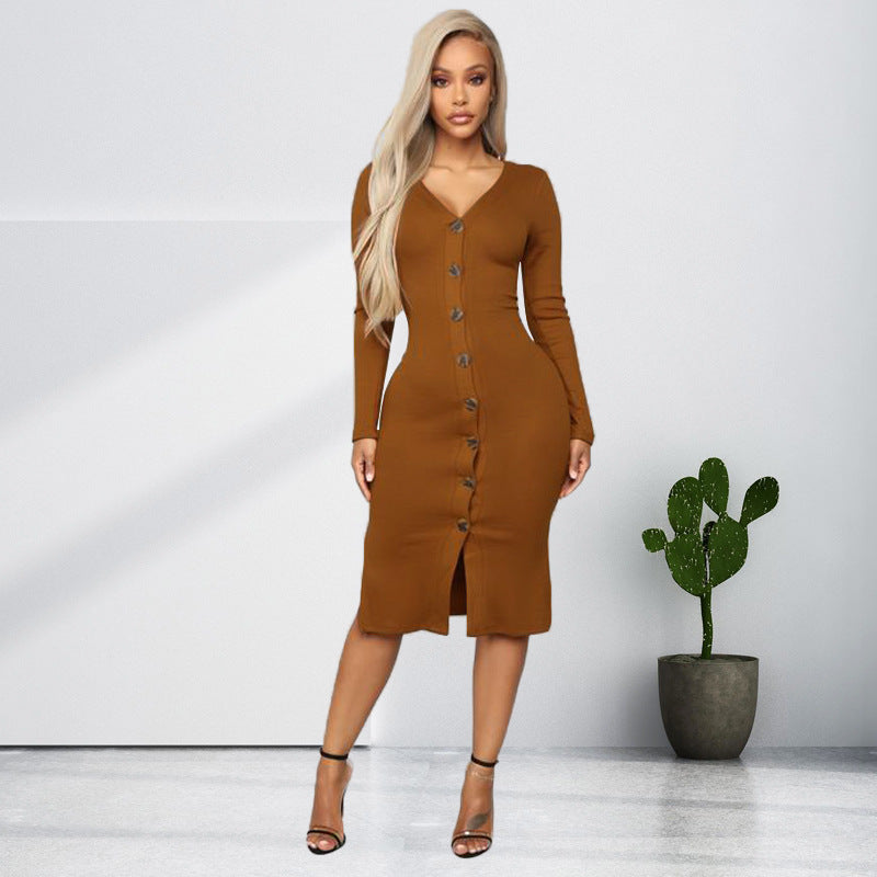 Praia Cotton Blend Ribbed Button Down Midi Dress Camel FINAL