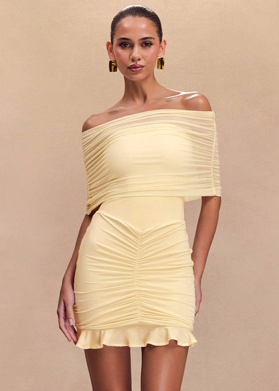 Off Shoulder Mesh Ruched Mini Dress