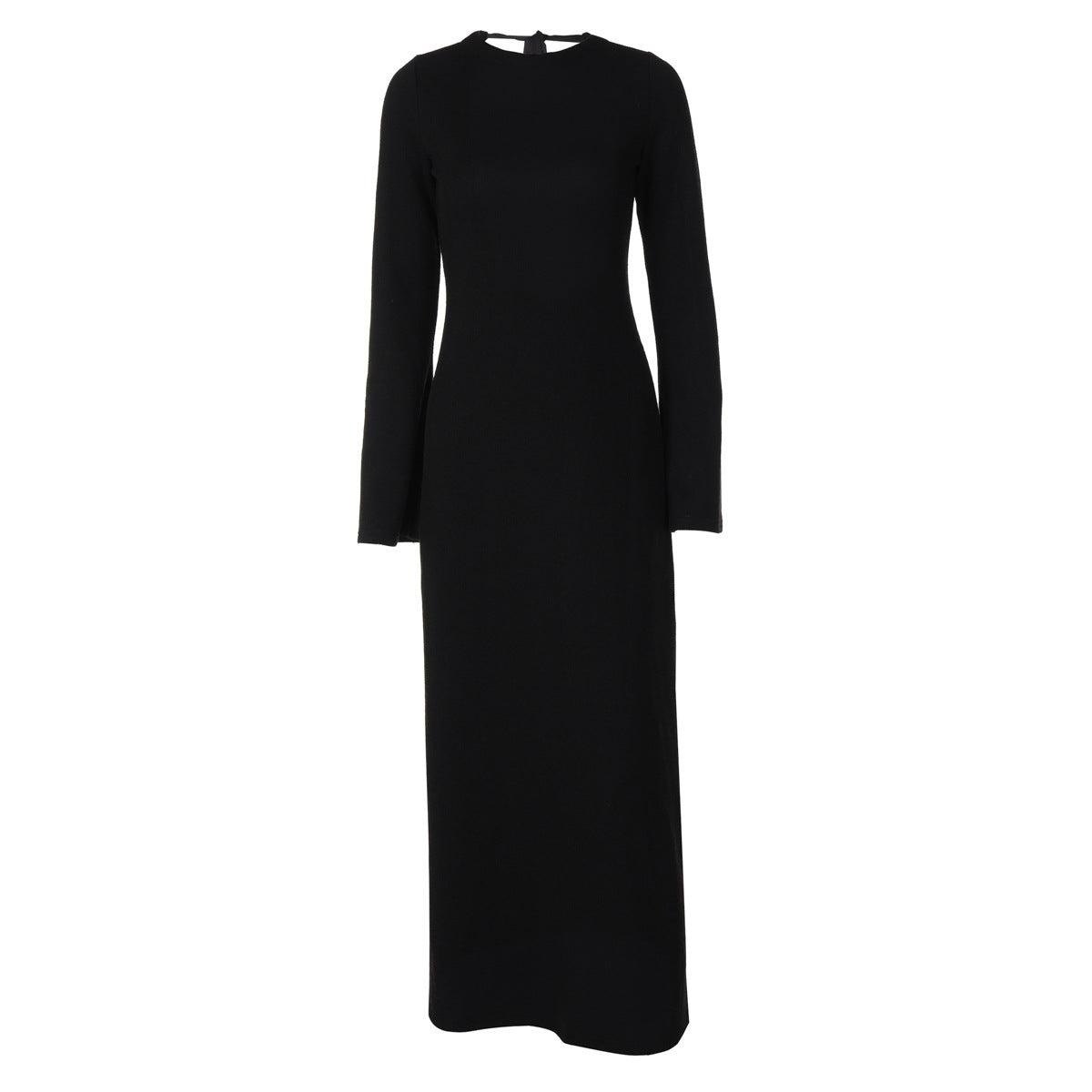 Solid Color Backless Long Sleeves Lace up Slim Fit Dress