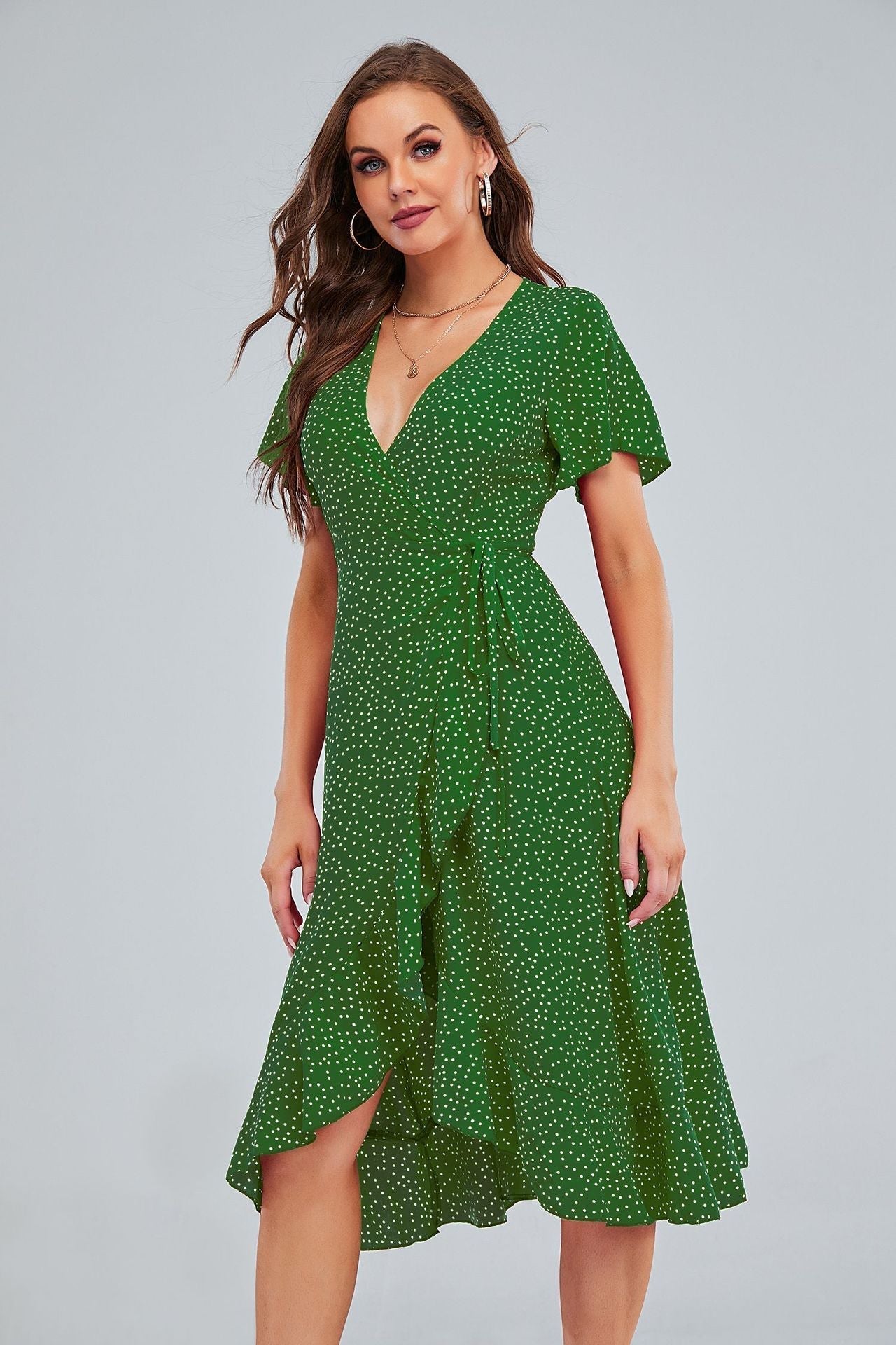 Rejoice Metallic Detailed Wrap Maxi Dress Green FINAL