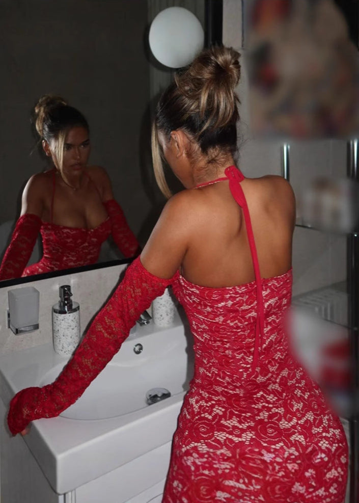Scarlet Desire Lace Halter Mini Dress