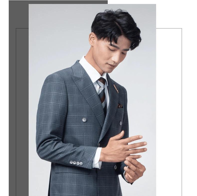 Double Breasted Slim Fit Mens Suit Korean Style Plus Size Wedding Groom (ZD17086)