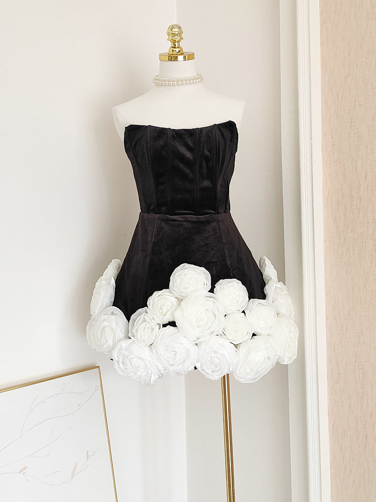 Sexy Sheath Strapless Velvet Black Holiday Dress Travel Vacation Dresses Short Birthday Dress