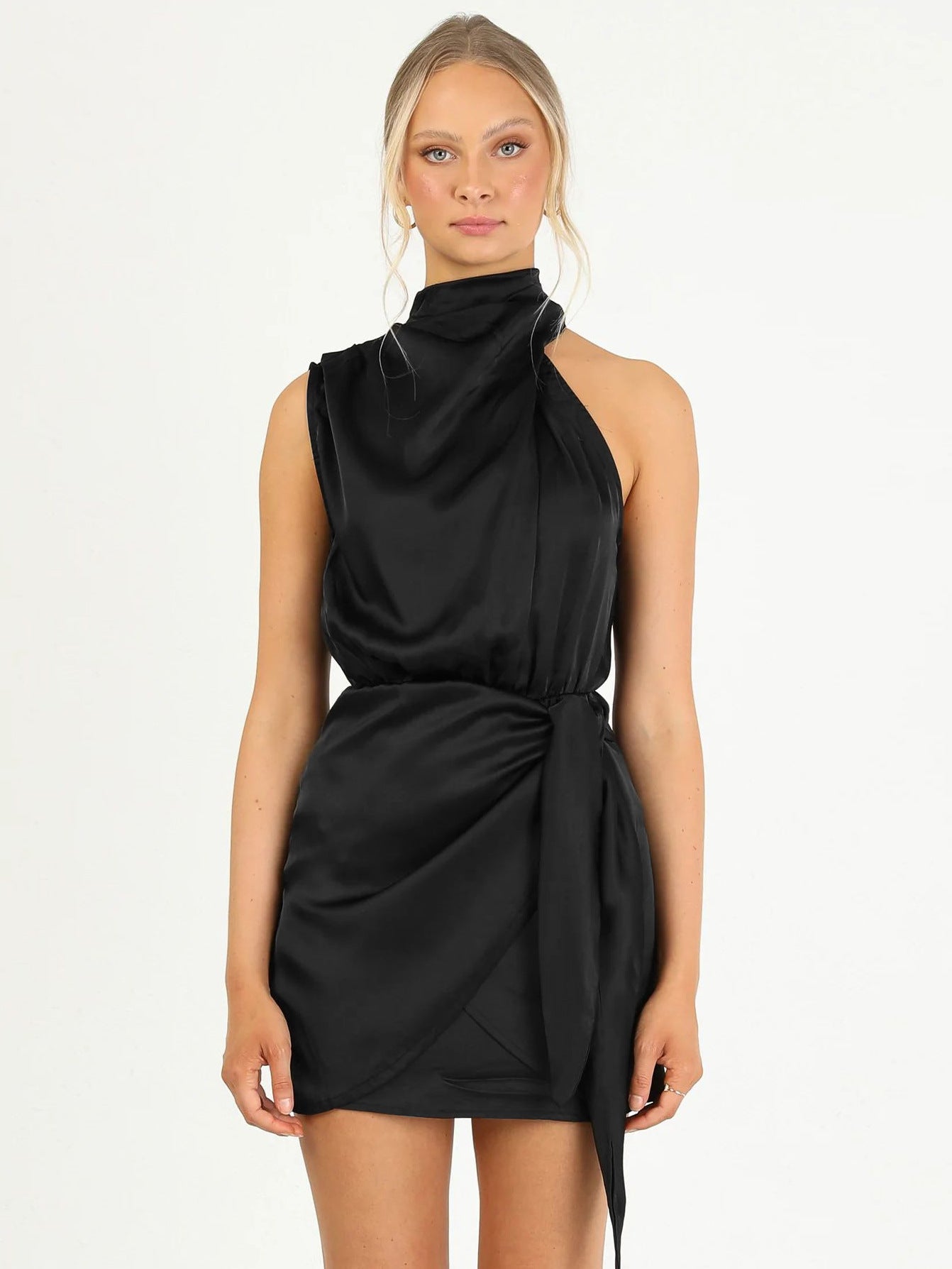 Makayla Aesthetic Satin Halter Neck Dress Designer Edit