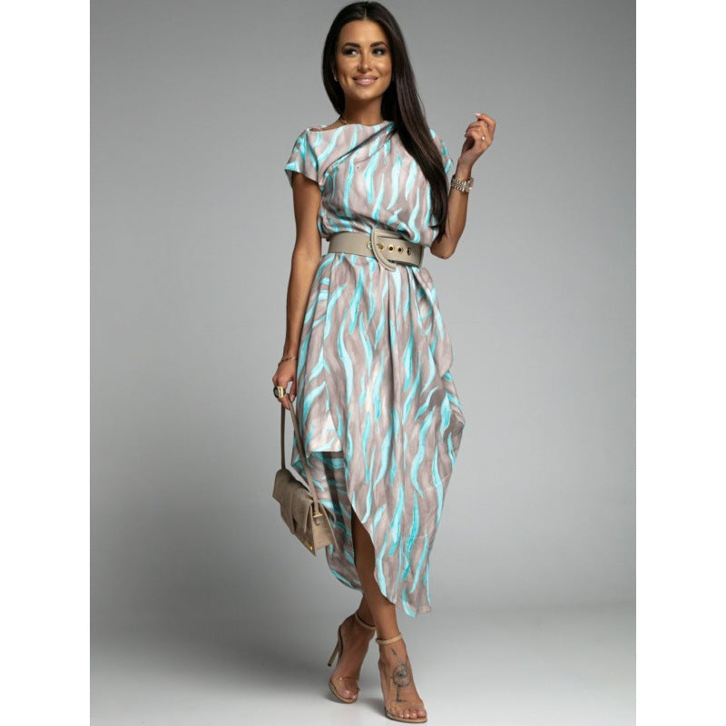 Zaida Elevated Women's Asymmetric Midi Dress with Unique Print Boutique Collection