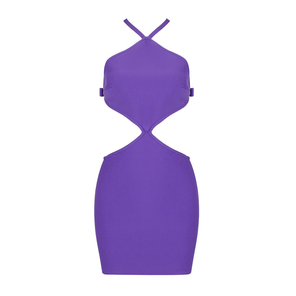 Irregular Asymmetric Halter Cross Hollow Out Cutout Backless Dress