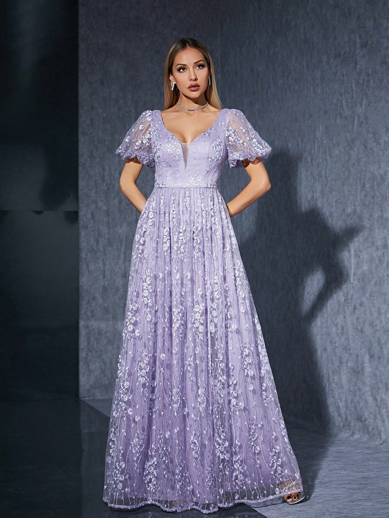 Bubble Sleeve Split Dress Sweet Fairy Photo Shoot Birthday Dress Embroidered Mesh