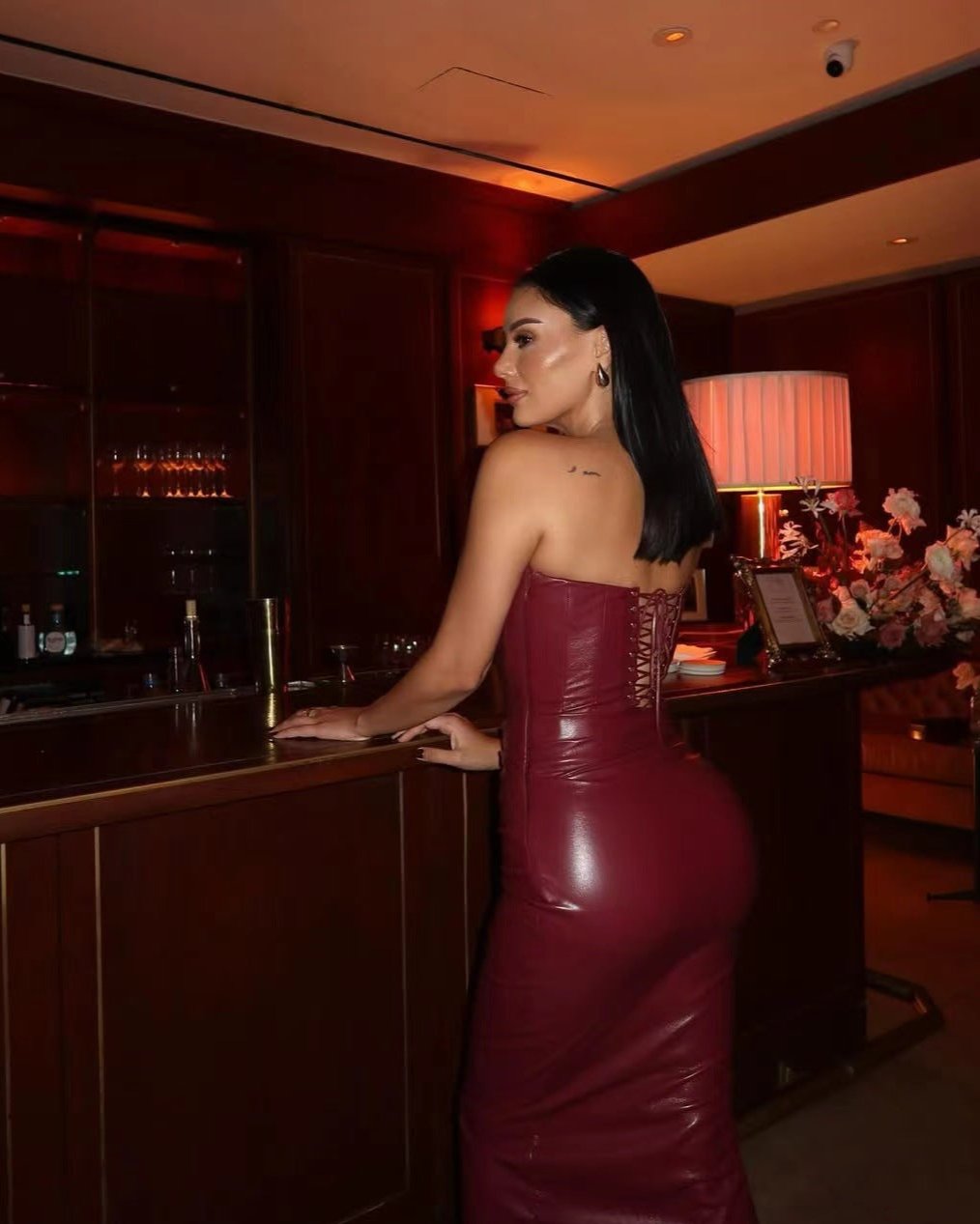 Hannah - Strapless Solid Leather Maxi Dress