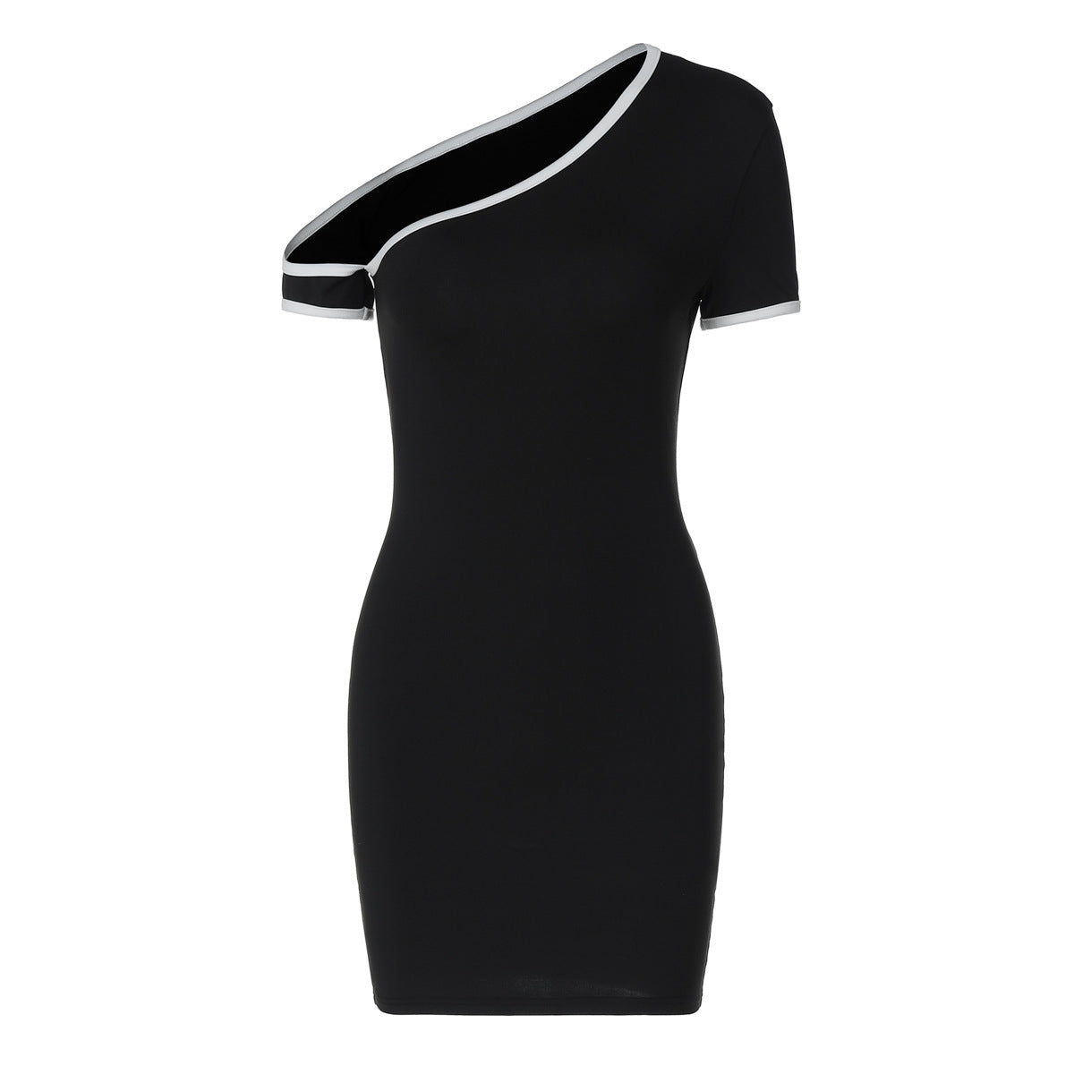 Color Contrast One Shoulder Cold Shoulder Slim Hip Dress