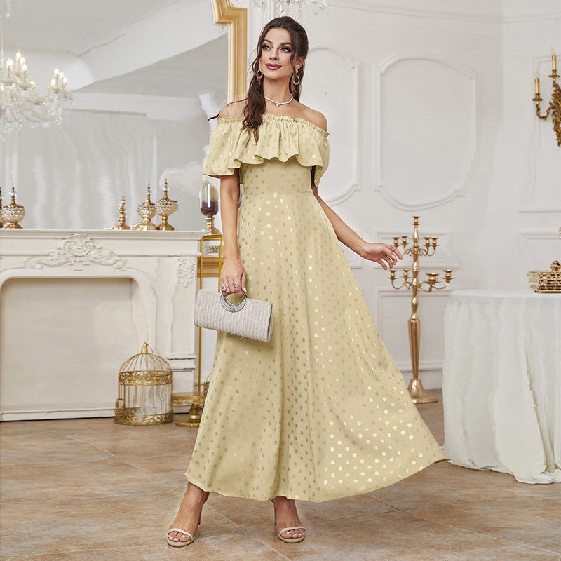 Dress off Neck High Waist Slim Printed Dress
