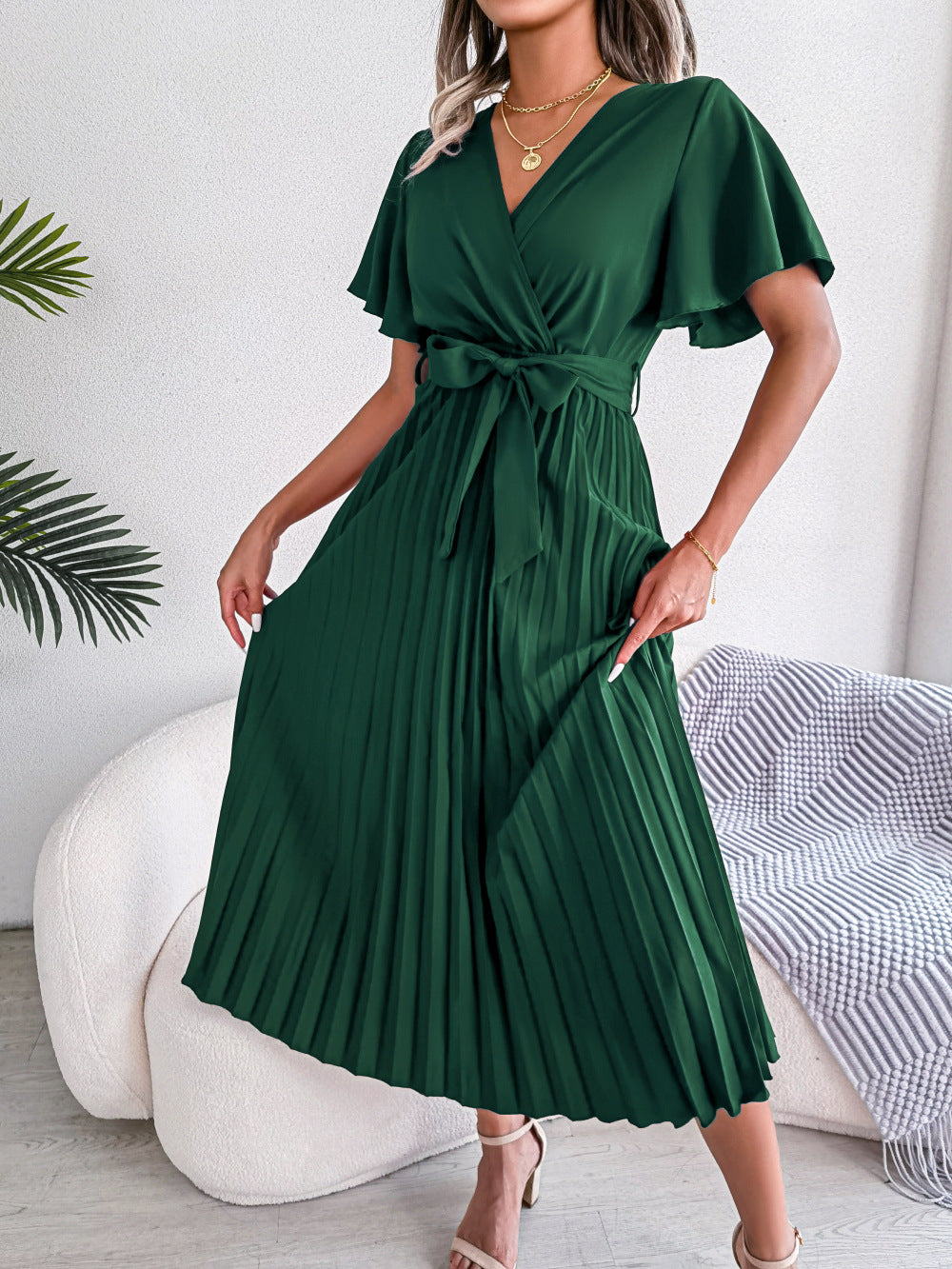 Cross VNeck Pleated Dress