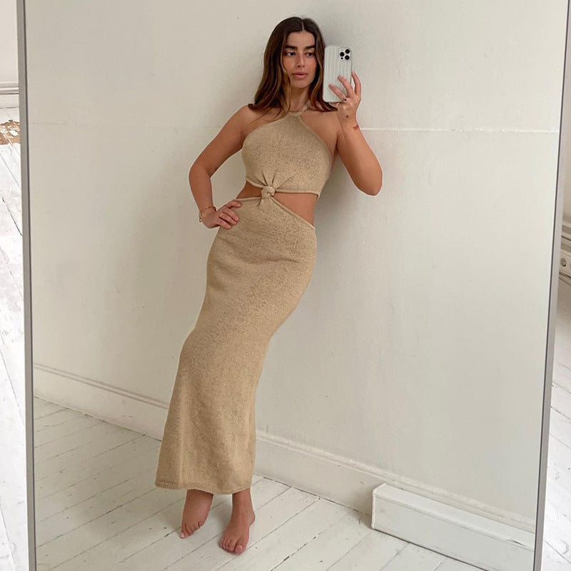 Rita Cotton Cutout Halter Midi Dress Sand