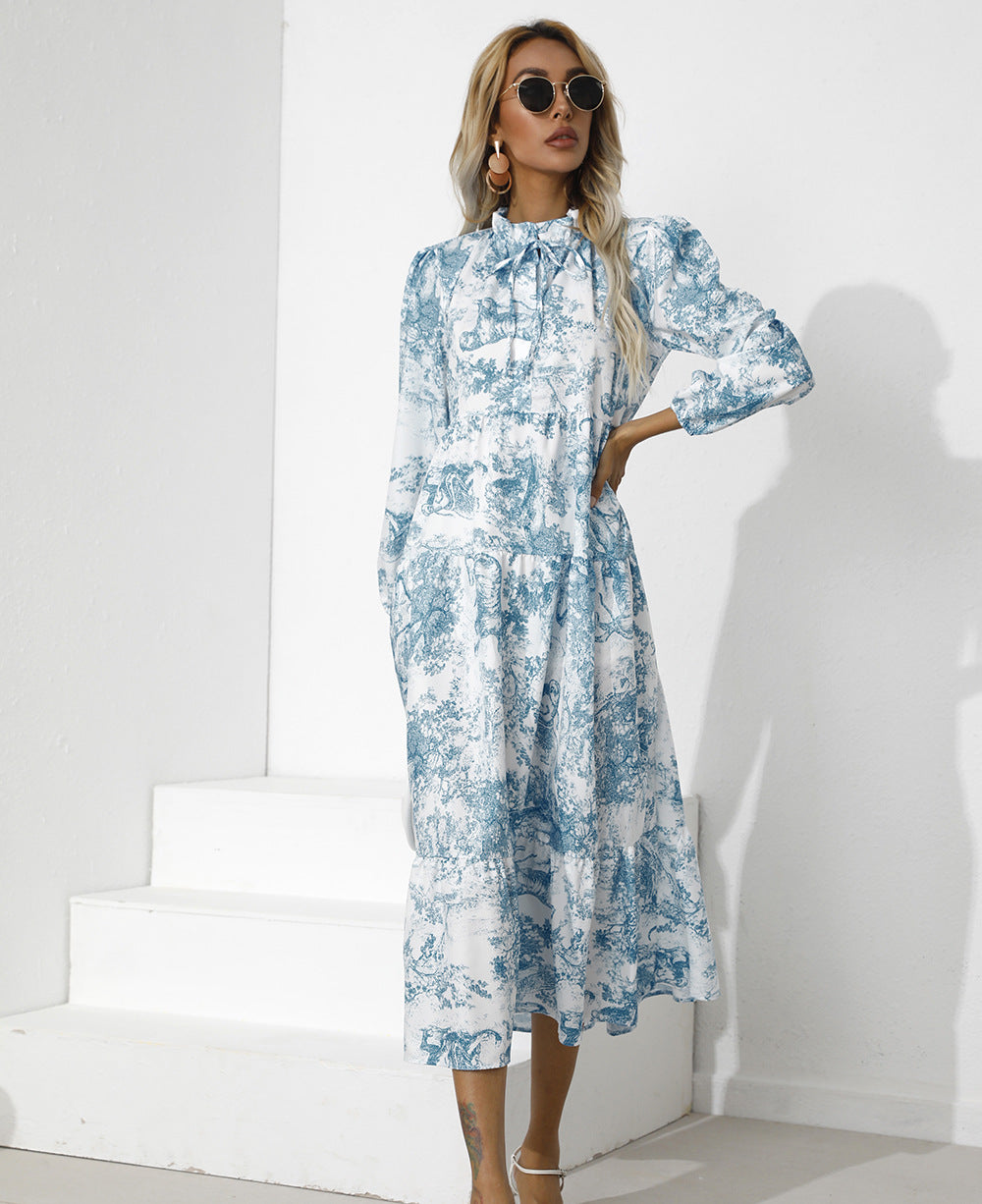 Tempe Floral Ruffle Midi Dress Blue