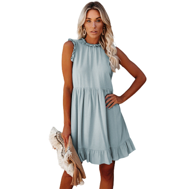 Twirly Sleeveless Chiffon Shift Dress Denim Blue