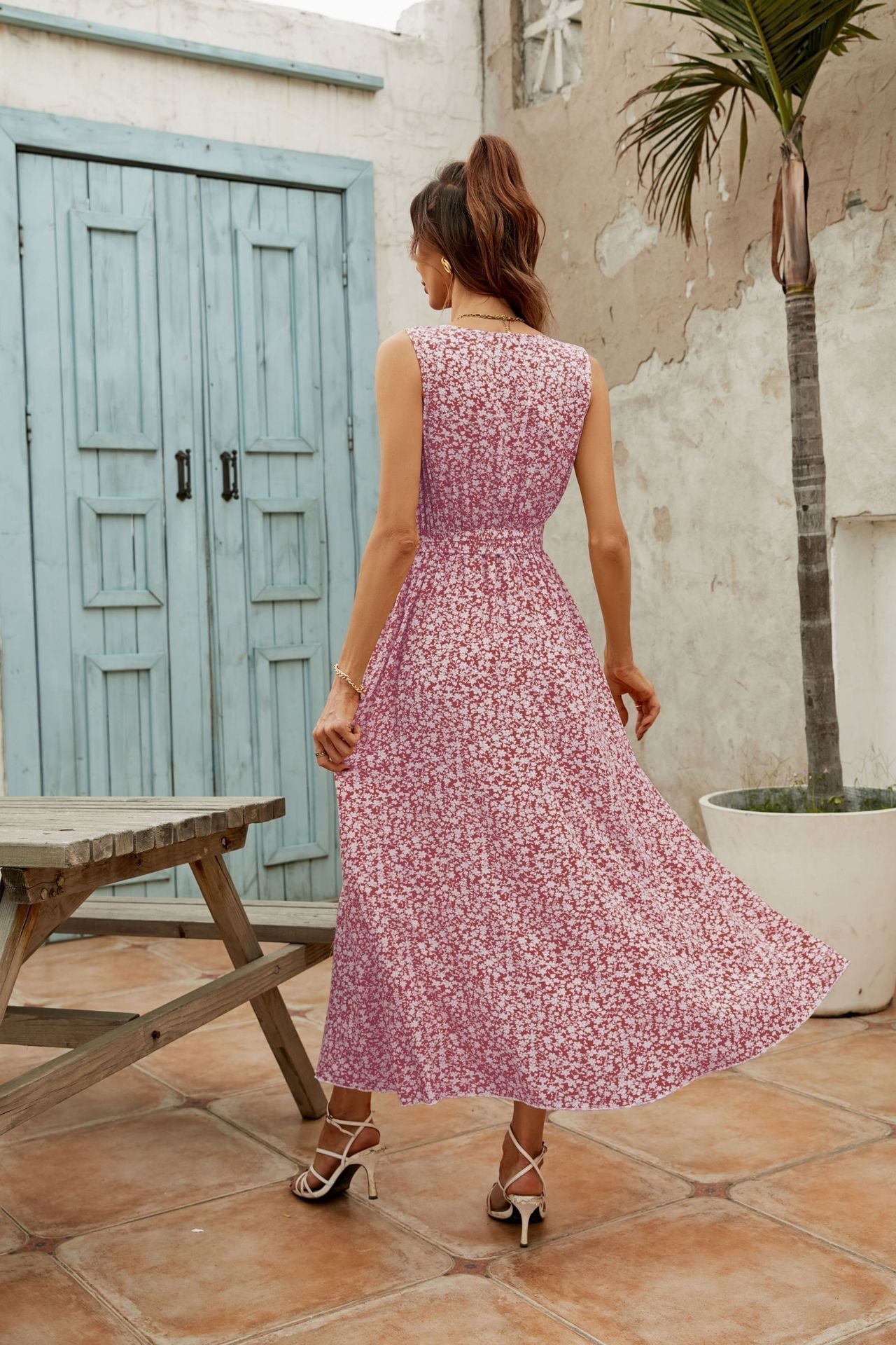Trystan Floral Crochet Tiered Maxi Dress Coral