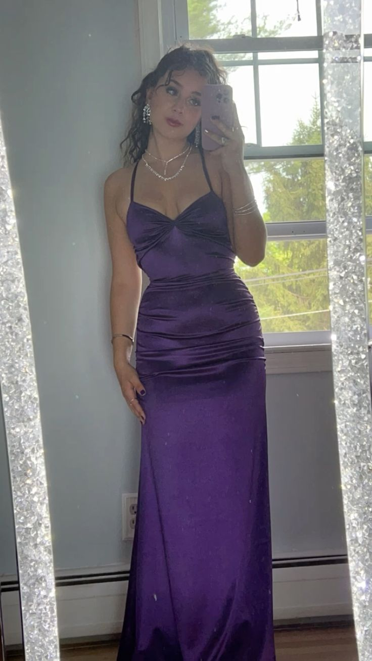 Beautiful Purple Satin Sheath Long Sheath Evening Dress Y7920 - VelvetHem
