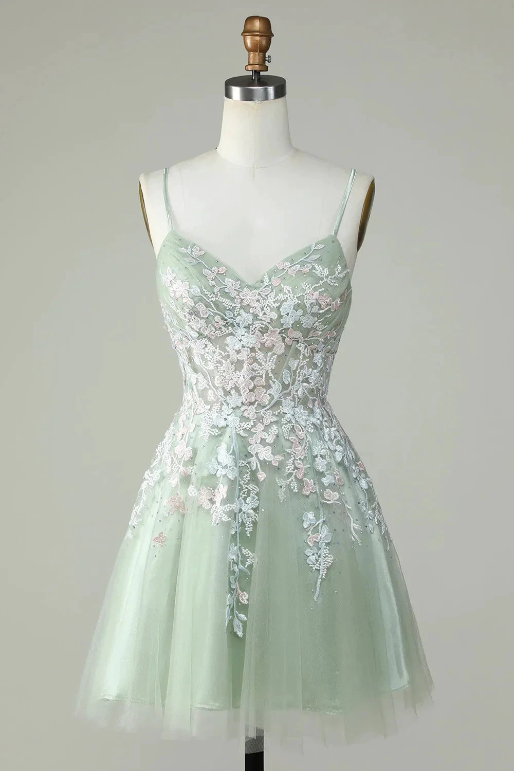 Dusty Sage Spaghetti Straps Homecoming Dress With Criss Cross Back (ZD11808) - VelvetHem