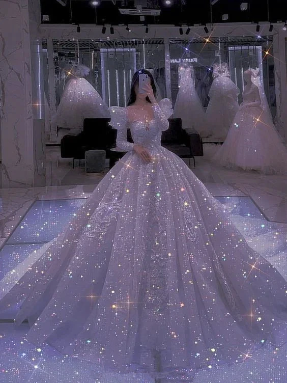 Stunning A-line Shiny Ball Gown,Wedding Dress Y6784 by simplepromdress