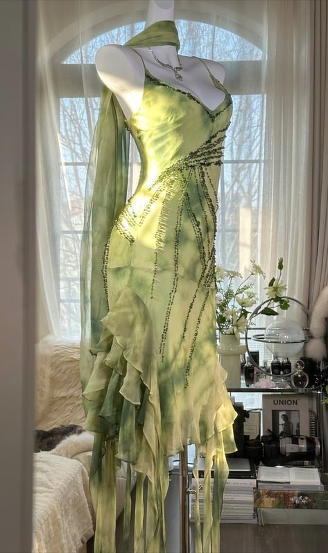 Chic Green Chiffon Beaded Party Dress Mermaid Prom Dress - VelvetHem