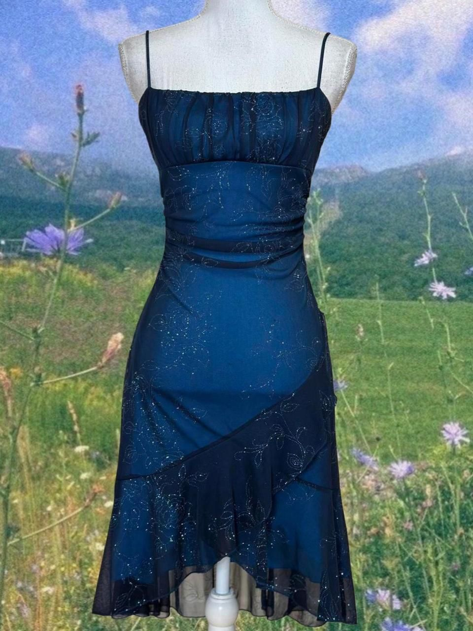 Vintage Spaghetti Straps Chiffon Sequin Ruffle Cocktail Dress Navy Blue Short Prom Dress Homecoming Dress