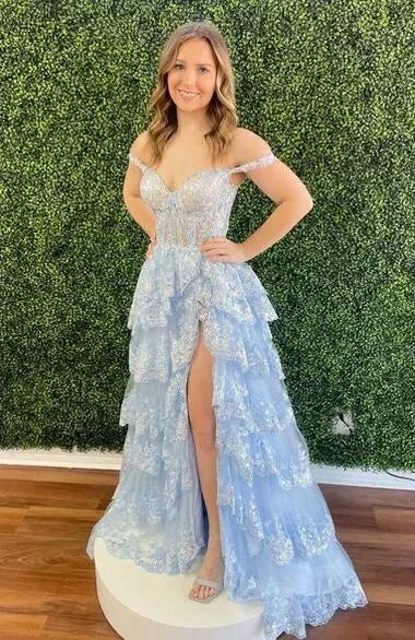 Sparkly Prom Dress with Slit Skirt, Wedding Dress, Graduation School Party Gown (ZD13617)
